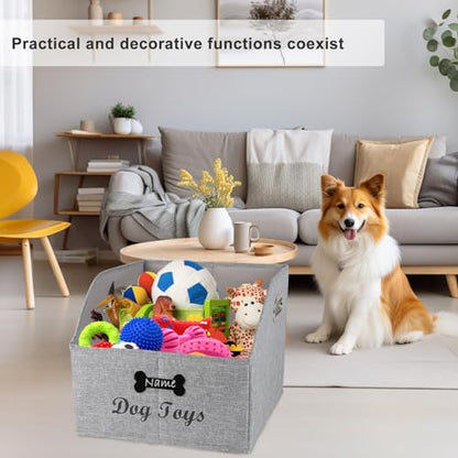 Large Collapsible Dog Toy Basket,Fabric Trapezoid Dog Toy Bin,Stable Dog Toy Storage Box with Metal Handle,for organizing Dog Puppy Toy Blanket Collar Clothes Snacks-Can be Personalized-Gray - size: 13.3''x14.9''x11.4