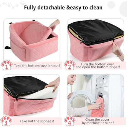 NEEZUKAR Dog Car Seat for Small Medium Dogs,Detachable Washable Dog Booster Seat Under 30lbs, Pet Car Seats Travel Bed with Storage Pockets and Safety Belt(Pink) - color: Pink