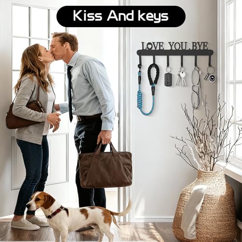 Key Holder for Wall - 'Love You Bye' Key Hooks,Key Holder Wall Mount Self Adhesive, Key Rack Wall Mount for Wall No Drill for Living Room, Kitchen, Bathroom, Garage (Black, 6 Hooks) - color: Love You Bye' Black