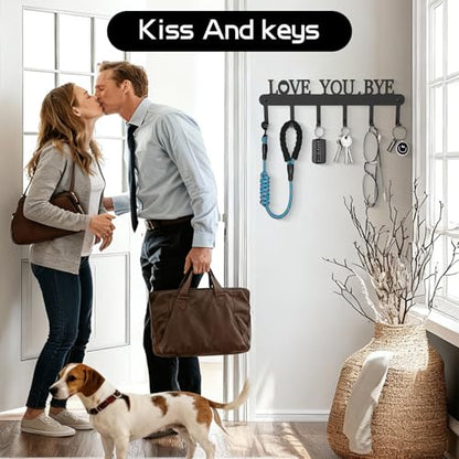 Key Holder for Wall - 'Love You Bye' Key Hooks,Key Holder Wall Mount Self Adhesive, Key Rack Wall Mount for Wall No Drill for Living Room, Kitchen, Bathroom, Garage (Black, 6 Hooks) - color: Love You Bye' Black