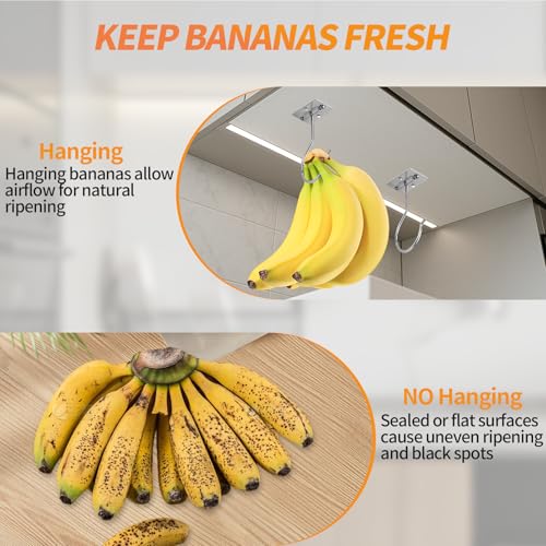 2PCS Banana Hook Under Cabinet,Adhesive Bananas Hanger with Fordable Design,Durable Metal Banana Holder for Hanging Bananas,Kitchen Organization Or Multi-Purpose Home Us(Silver) - size: 2 Pieces