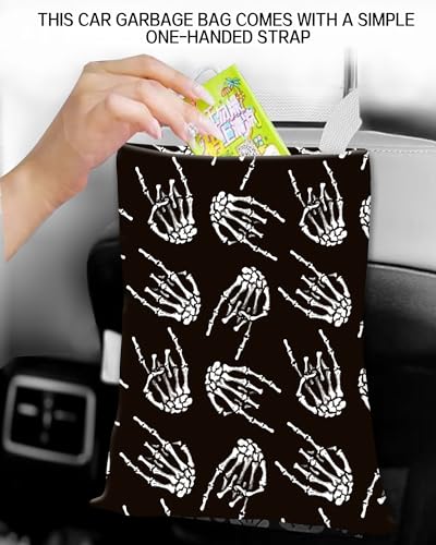 Car Garbage Can, Car Trash Bag Can for Vehicle, Travelling, Camping - Hanging Back Seat Organizer With Rock Skull Hands Design - color: Rock Skull Hands