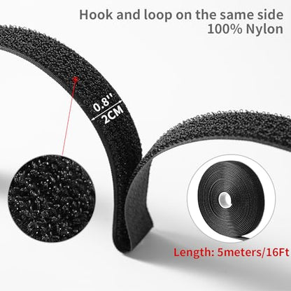 Trilancer 0.8''x 16Ft Reusable Cable Ties, Adjustable Hook and Loop Straps with 25 Buckles, Cut to Length, Ideal for Wire Management, Cord Organizer, and Cable Straps, Black - size: 0.8'' x 16Ft