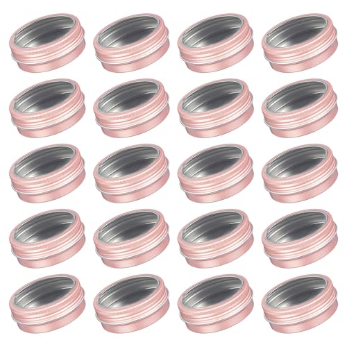 2 oz (60ml) Rose Gold Aluminum Tins with Clear Lids and Labels, 24 Pack | Clear View Lid, Secure Packaging, Tight Screw Lids, Includes Blank Labels, 11 Color Options - color: Rose Gold