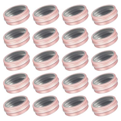 2 oz (60ml) Rose Gold Aluminum Tins with Clear Lids and Labels, 24 Pack | Clear View Lid, Secure Packaging, Tight Screw Lids, Includes Blank Labels, 11 Color Options - color: Rose Gold