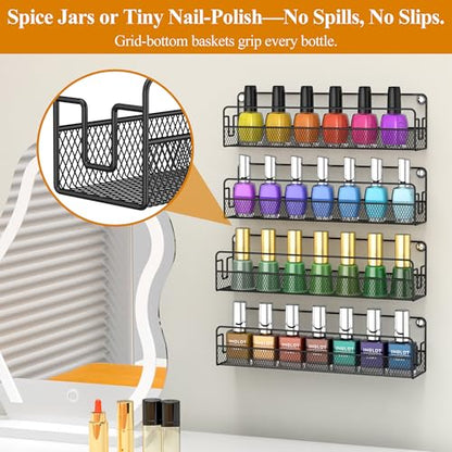 Wall Mounted Spice Rack Organizer, Pantry Door Organizer & Hanging Storage Baskets, Metal Spice Shelf for Kitchen Cabinet, 2 Depth Sizes Hold Large Jars to Nail Polish Bottles, 4 Pack - size: 4 Tier