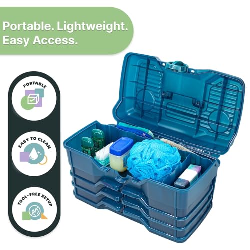 Best Kept | Bathroom Storage Case | Portable Travel Toiletry Case | Shower Lidded Caddy | Travel Toiletry Train Case | Navy Blue - color: Navy Blue