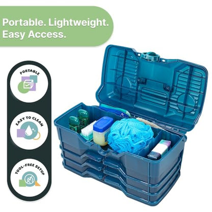 Best Kept | Bathroom Storage Case | Portable Travel Toiletry Case | Shower Lidded Caddy | Travel Toiletry Train Case | Navy Blue - color: Navy Blue
