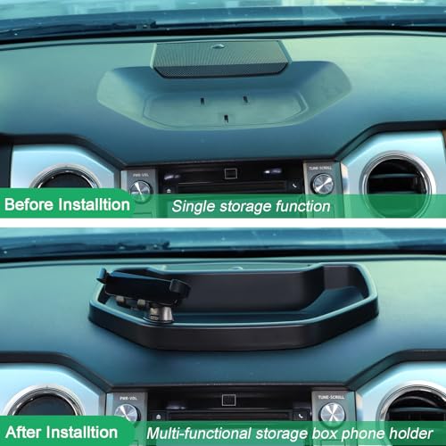 Black ABS Car Center Console Dash Table Storage Tray Fit for Toyota Tundra 2014-2021 Instrument Organizer Vertical Placement Phone Holder Cradle Accessories(with Mobile Phone Holder(B)) - style: With Mobile Phone Holder(B)