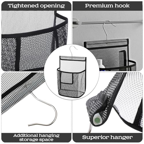 Mesh Shower Caddy Hanging, PVC Bathroom Storage Bag with Hooks for College Dorm, Gym, Swimming, RV and Travel