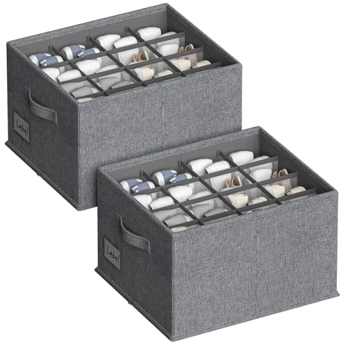 2 Pack Shoe Organizer for Closet, Fits 16-32 Pairs Fabric Shoe Storage Bins Large Shoe Box Storage Containers with Bottom Support for Shoes Space Saving Shoes Holder (Grey, 19.7*15.7*11.8in) - color: Grey, size: 19.7*15.7*11.8in