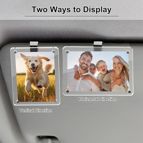 Koongloong 2PCS Car Picture Frame Sun Visor Photo Clip 2.36x3.54 Inch Magnetic Acrylic Cars Memorial Pictures Frames Holder Universal Transperant - size: Fit for 3-inch