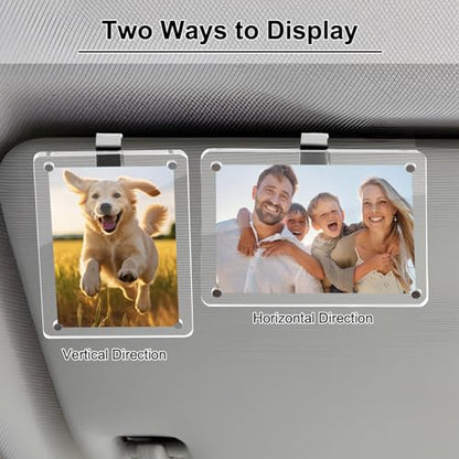 Koongloong 2PCS Car Picture Frame Sun Visor Photo Clip 2.36x3.54 Inch Magnetic Acrylic Cars Memorial Pictures Frames Holder Universal Transperant - size: Fit for 3-inch