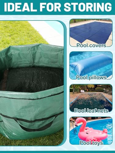 Biggun 47×57in Large Pool Safety Cover Storage Bag - Effortless Front Long Handles Pool Cover Bag with Smooth Zipper for Pools Storage (Green)