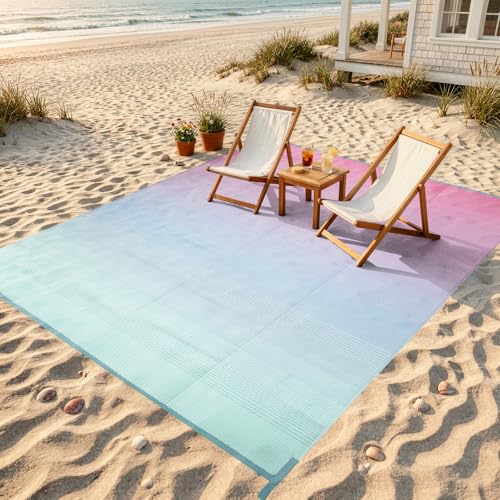 Lahome Large Outdoor Area Rugs 8x10 Waterproof, Plastic Straw Reversible Rv Rugs for Outside Camping, Portable Lightweight Carpet for Porch Backyard Garden, Pink Green 8'x10' - color: Pink Green-fairyland, size: 8' x 10' (Rectangular)