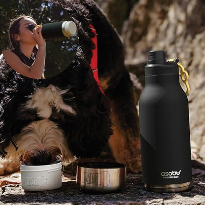 asobu Dog Barky Bottle – Insulated Stainless Steel Water Bottle with 2 Removable Dog Bowls for Food, Treats & Water – Pet-Friendly Travel Bottle for Hiking, Road Trips & Outdoor Adventures - color: Black
