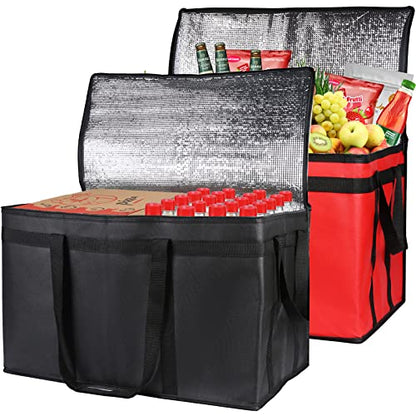 Bodaon 2-Pack Insulated Food Delivery Bag, XXX-Large Meal Grocery Tote Insulation Bag for Hot and cold Food, Commercial, Large Capacity Reusable Warming Bag, Heavy Duty Pizza Carrier, Black + Red - color: Black + Red, size: XXX-Large (Without Hard Bottom)