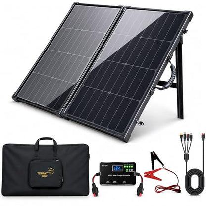 100W Portable Foldable Solar Panel Suitcase with 10A/12V MPPT Controller & 4-in-1 Adapter Cable, 25% High-Efficiency Solar Panel Charger for Portable Power Stations & 12V Batteries
