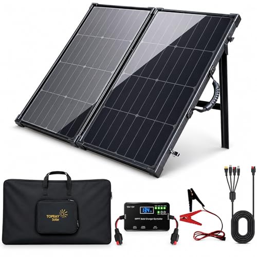 100W Portable Foldable Solar Panel Suitcase with 10A/12V MPPT Controller & 4-in-1 Adapter Cable, 25% High-Efficiency Solar Panel Charger for Portable Power Stations & 12V Batteries