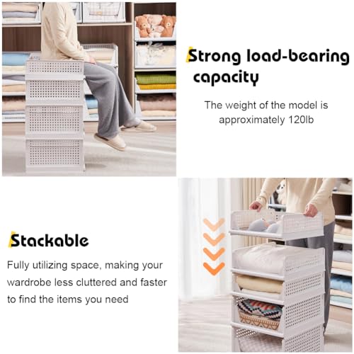 yazi 4XL Stackable Plastic Storage Basket, 4 Packs closet storage bins for clothes sweater organizer for closet Folding closet organizers - size: 4XL