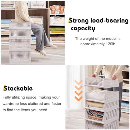 yazi 4XL Stackable Plastic Storage Basket, 4 Packs closet storage bins for clothes sweater organizer for closet Folding closet organizers - size: 4XL