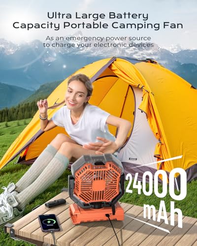 Misting Fan, Portable Camping Fans with 9oz Water Tank, 24000mAh Rechargeable Fan with 4 Speed, Battery Powered Fans with 120H Cooling, Last 5H Mist, 2 Mist Modes, Light, Outsides/Summer Essential - color: Orange