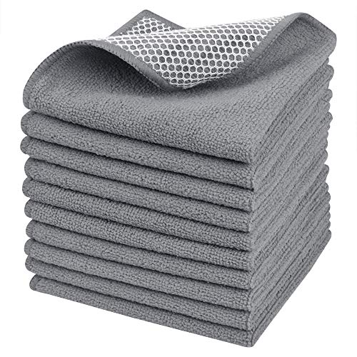 SINLAND Microfiber Dish Cloths Dish Rags for Washing Dishes Best Kitchen Washcloth Cleaning Cloths with Poly Scour Side 12Inchx12Inch 10Pack Grey - color: Grey, size: 12inchx12inch 10pack