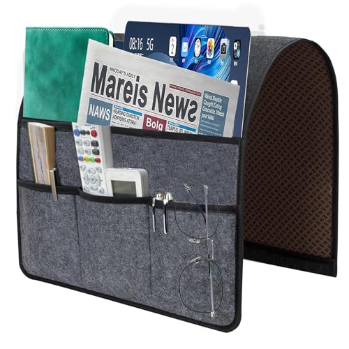 Sofa Armrest Caddy, Armchair Caddy for Recliner, Couch Organizer, Bedside Organizer, Remote Holder with Silicone Non-slip Design,4 Pockets for Magazine, Notepad,Phone, Ipad, Glasses (Black) - color: Black
