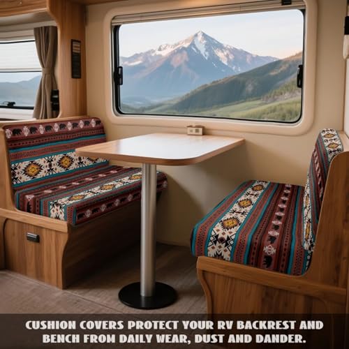 Aztec Bear Print 2 Pcs RV Dinette Cushion Covers Southwest American Tribal Camper Seat Covers Dinette Booth Stretch Sofa Furniture Protector Sofa Slipover for Travel Trailer Couch - color: Aztec Bear Southwest American Tribal