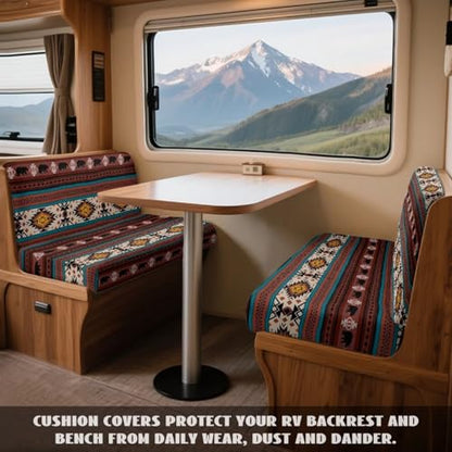 Aztec Bear Print 2 Pcs RV Dinette Cushion Covers Southwest American Tribal Camper Seat Covers Dinette Booth Stretch Sofa Furniture Protector Sofa Slipover for Travel Trailer Couch - color: Aztec Bear Southwest American Tribal