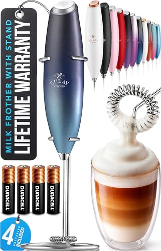 Zulay Kitchen Powerful Milk Frother Wand With Duracell Batteries - Ultra Fast Handheld Drink Mixer - Electric Whisk Foam Maker for Coffee, Lattes, Cappuccino & Matcha - Z1 Motor - Deep Sea - color: Celestial Waters, size: Z1 Motor + Batteries
