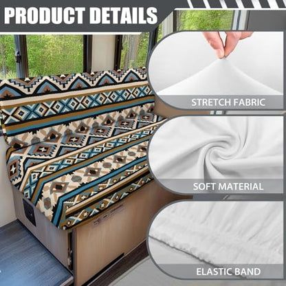 Aztec Pattern RV Dinette Cushion Covers (1 Bench Cover & 1 Backrest Cover), Washable RV Sofa Seat Slipcovers Replacement - color: Aztec Pattern