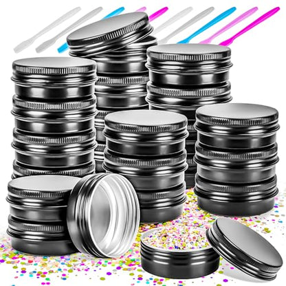16Pack 2oz Tin Jars, 60ml Metal Tin cans, 2Ounce Aluminum tin can jar Containers with Screw Lid for Lotion Bars, Balms, Spices, Salve, Beard Balm, Toiletries, Creams, Samples, Makeup Cosmetic - color: Black
