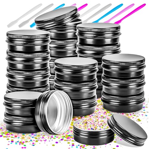 16Pack 2oz Tin Jars, 60ml Metal Tin cans, 2Ounce Aluminum tin can jar Containers with Screw Lid for Lotion Bars, Balms, Spices, Salve, Beard Balm, Toiletries, Creams, Samples, Makeup Cosmetic - color: Black