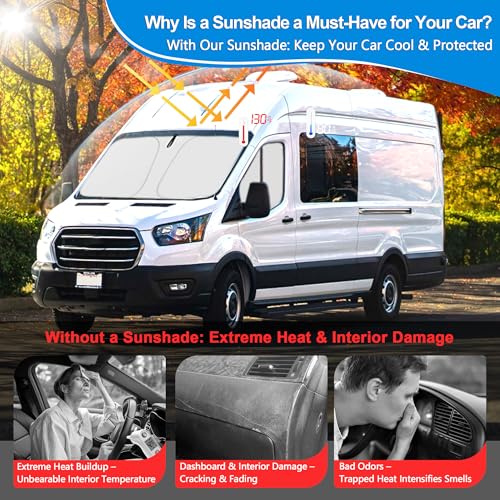 Front Side Window Sun Shade for 2014-2025 Dodge RAM ProMaster Full Size Cargo Van, Foldable Window Sunshade Sun Visor Protector, Side Window Shades Sun Shield Blocks UV Rays Heat, Pack of 4 - size: Silver & Black-Fit 2014-2025 Dodge RAM ProMaster