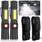 Hoxida USB Rechargeable Flashlight, Magnetic LED Flashlight, Super Bright LED Tactical Flashlight with Cob Worklight,Waterproof,Zoomable Small LED Flashlight for Camping, Flashlight with Holsters - color: 2pack flashlight with holster