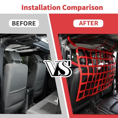 Rear Seat Cargo Net Pet Barrier Compatible with Jeep Wrangler JK JL Gladiator JT 2 Door 4 Door 2007-2024 (Red) - color: Red