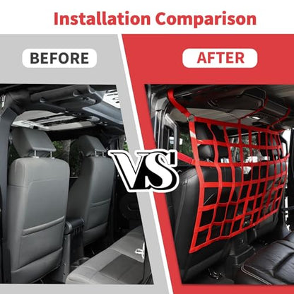 Rear Seat Cargo Net Pet Barrier Compatible with Jeep Wrangler JK JL Gladiator JT 2 Door 4 Door 2007-2024 (Red) - color: Red