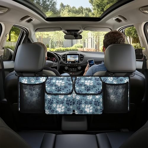 Funny Dog Paw Prints Car Trunk Organizer, Hanging Car Back Seat Storage Bag with 4 Pockets, Universal Automotive Interior Accessories, Keep Your Trunk Tidy - color: Funny Dog Paw Prints