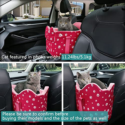 Center Console Dog Car Seat for Small Dogs Under 15 lbs - Detachable Washable Carrier with Safety Belt & Storage Pockets, Pink - color: Rose Red