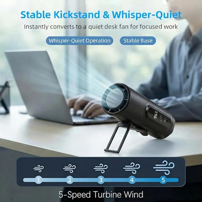 Portable Handheld Fan with Ice Cooling Plate, 3 in 1 Mini Personal Fan with Light & Clip, 5 Speed Rechargeable Fan with LED Display & Hidden Stand, Hands Free Camping Fan for Travel, Desk (Black) - color: F9A-B