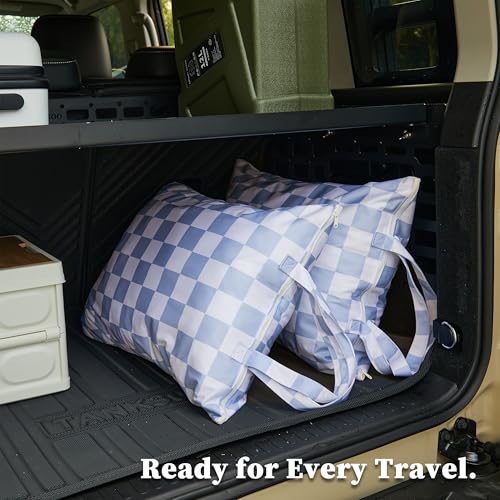 Ohocut Checkered 2 Pcs Large Travel Laundry Bags for Dirty Clothes, Aesthetic Trendy Waterproof Washable Laundry Bag with Handle for Travel, Gym, Swimming Pool, Blue - color: Blue