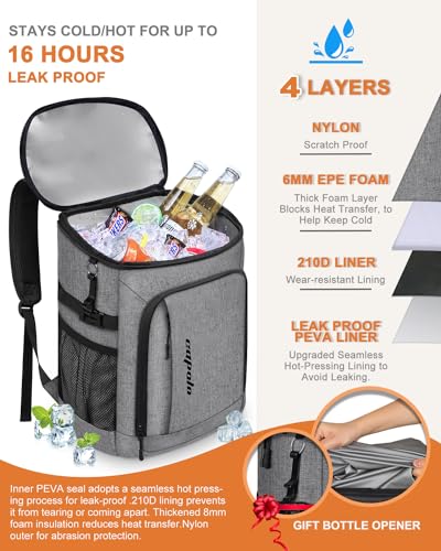 Capolo 36/45 Cans Cooler Backpack Insulated Waterproof for Women Men Lunch Backpack Coolers Leak Proof Soft Cooler Bags - color: Grey, size: 36 Cans
