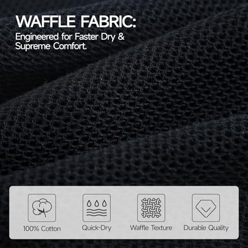 REDKISS 100% Cotton Waffle Weave Bath Towels 4 Piece - 27.5x55 Inches| Lightweight, Quick Dry & Highly Absorbent,Perfect for Spa, Gym, Travel, Guest Bathroom-Black - color: Black