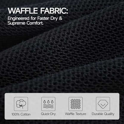 REDKISS 100% Cotton Waffle Weave Bath Towels 4 Piece - 27.5x55 Inches| Lightweight, Quick Dry & Highly Absorbent,Perfect for Spa, Gym, Travel, Guest Bathroom-Black - color: Black