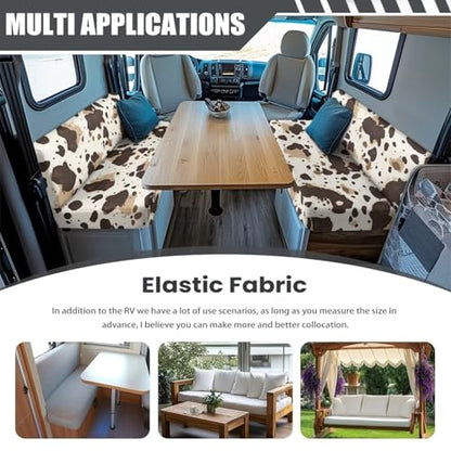 Cow Pattern RV Dinette Cushion Covers Stretch Camper Cushion Slipcover Furniture Protector 1 Bench Cover 1 Backrest Cover RV Accessories for Inside - color: Cow Pattern