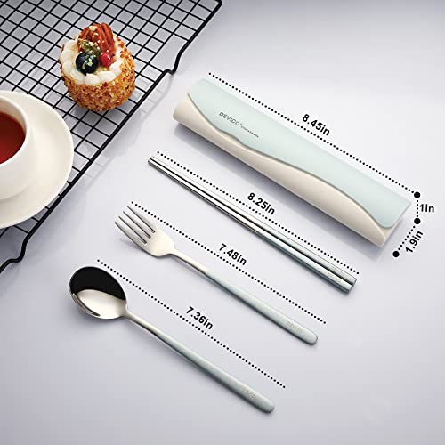 DEVICO Portable Travel Utensils with Case, Reusable Camping Silverware for Lunch, 18/8 Stainless Steel Cutlery Set (Blue) - color: Blue