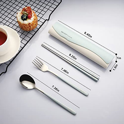 DEVICO Portable Travel Utensils with Case, Reusable Camping Silverware for Lunch, 18/8 Stainless Steel Cutlery Set (Blue) - color: Blue