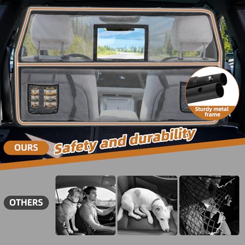 52" Wide Dog Car Barrier with Window & Steel Frame, Universal Fit for Cars, Sedans,SUVs,and Trucks, Car Barrier for Escape-Proof, Vehicle Gate for Dog Travel - size: Medium 52"*33"