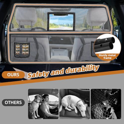 57" Wide Dog Car Barrier with Window & Steel Frame, Universal Fit for Cars, Sedans,SUVs,and Trucks, Car Barrier for Escape-Proof, Vehicle Gate for Dog Travel - size: Large 57"*33"